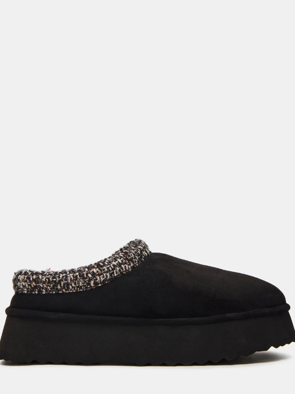 Steve Madden Black Slip-On Platform Mule with Tweed Collar